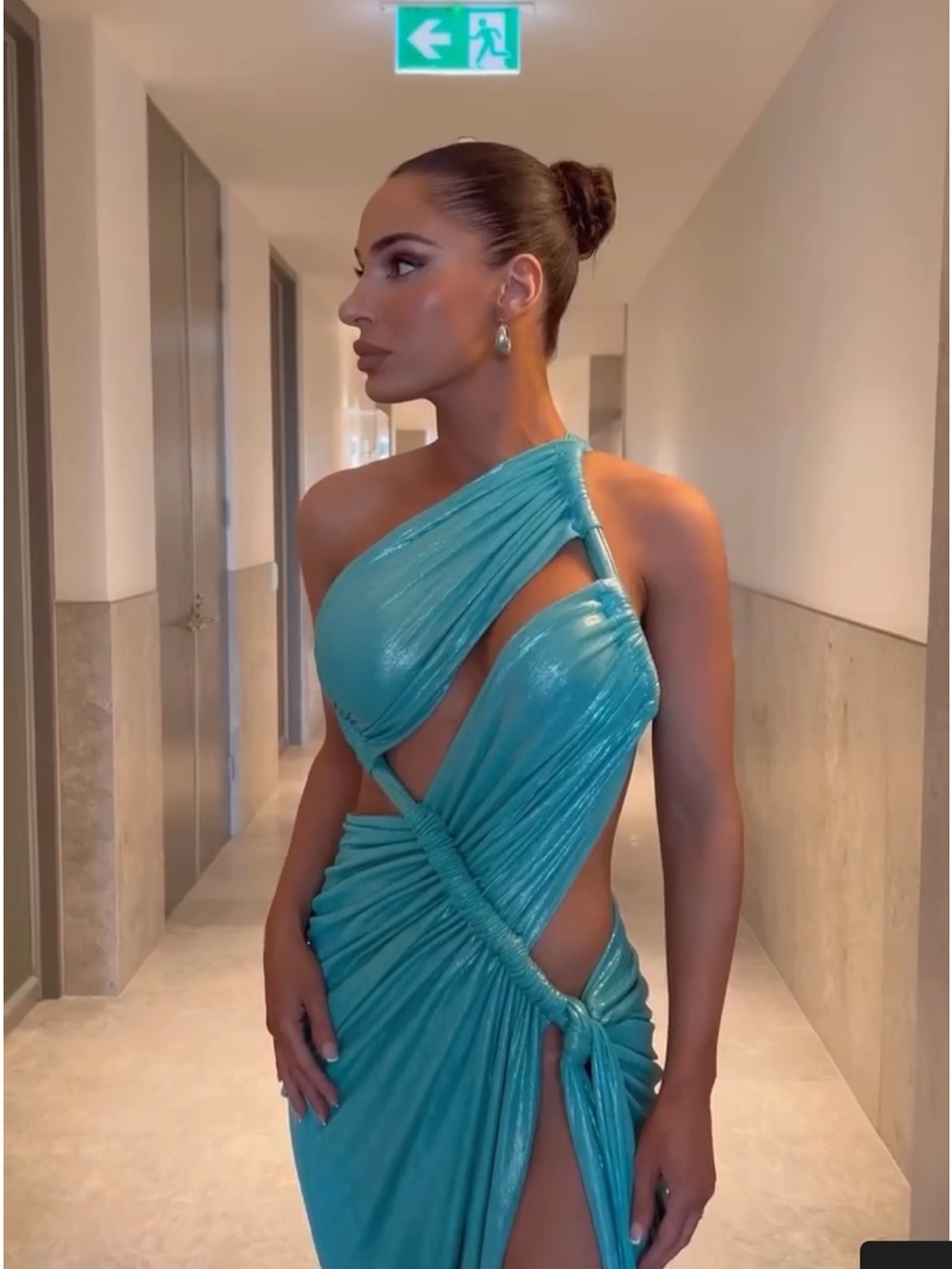 Melani The Label Asymmetrical One-Shoulder Teal Cutout Dress